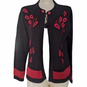 Alpaca Style Cardigan Sweater Women 100 %Alpaca Size L Black And Red